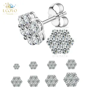 【E266 live2】Ucciyo S925 Synthetic Moissanite Flower Stud Earrings Synthetic Moissanite Jewelry Perfect Birthday for Men Women Silver Earrings Gold Earrings Moissanite Wedding Set