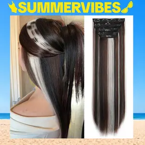 SummerVibes AISI HAIR Long Straight Clip In Hair Extensions Synthetic Hair Extensions 20 Inch 4PCS Thick Hairpieces for Women