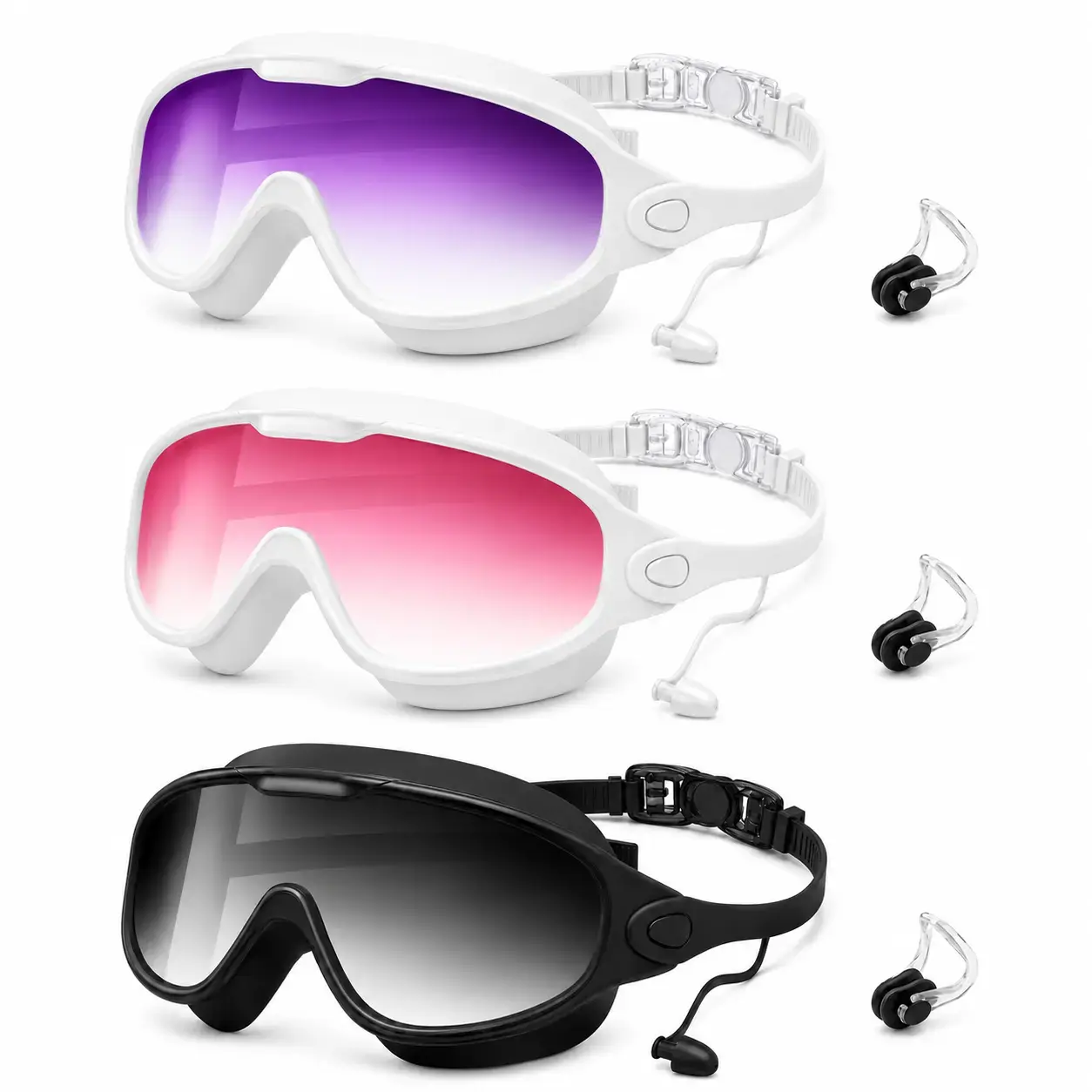 2-Pack Adult Swim Goggles, Wide-View Anti-Fog Lenses with UV Protection, Leak-Resistant Pool Goggles for Men and Women, Swimming Training, Beach, Fitness & Water Sports