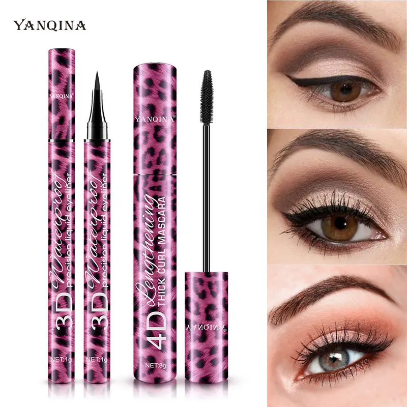 2-in-1 Mascara & Eyeliner Gift Set - Waterproof Volumizing Lash with Extreme Length, Thickness, and Curl, Precision Liquid Eyeliner for Defining Everyday Looks, Leopard Print Beauty Bundle for Beginners