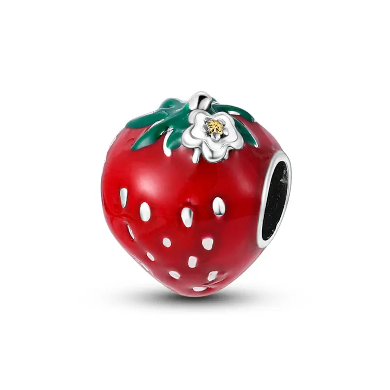 MULA 925 Sterling Silver Strawberry Charm, Cheerful & Colorful Enamel Bead for European Bracelet Collections, Pandora-Compatible Women's Daily Jewelry, Perfect Gift for Fruit Lovers, Charms & Pendants, Cheerful And Colorful Accessories, Whimsical