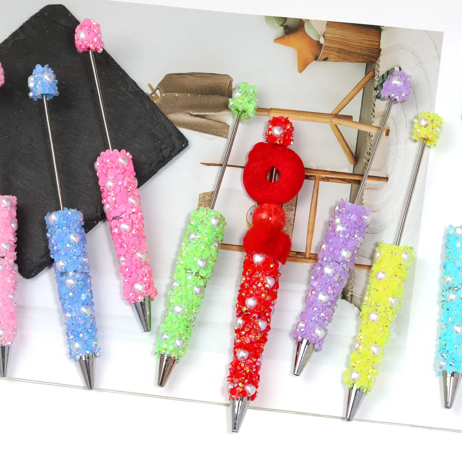 [P162] 5pcs Rhinestone Beadable Pen. You can design it yourself.
