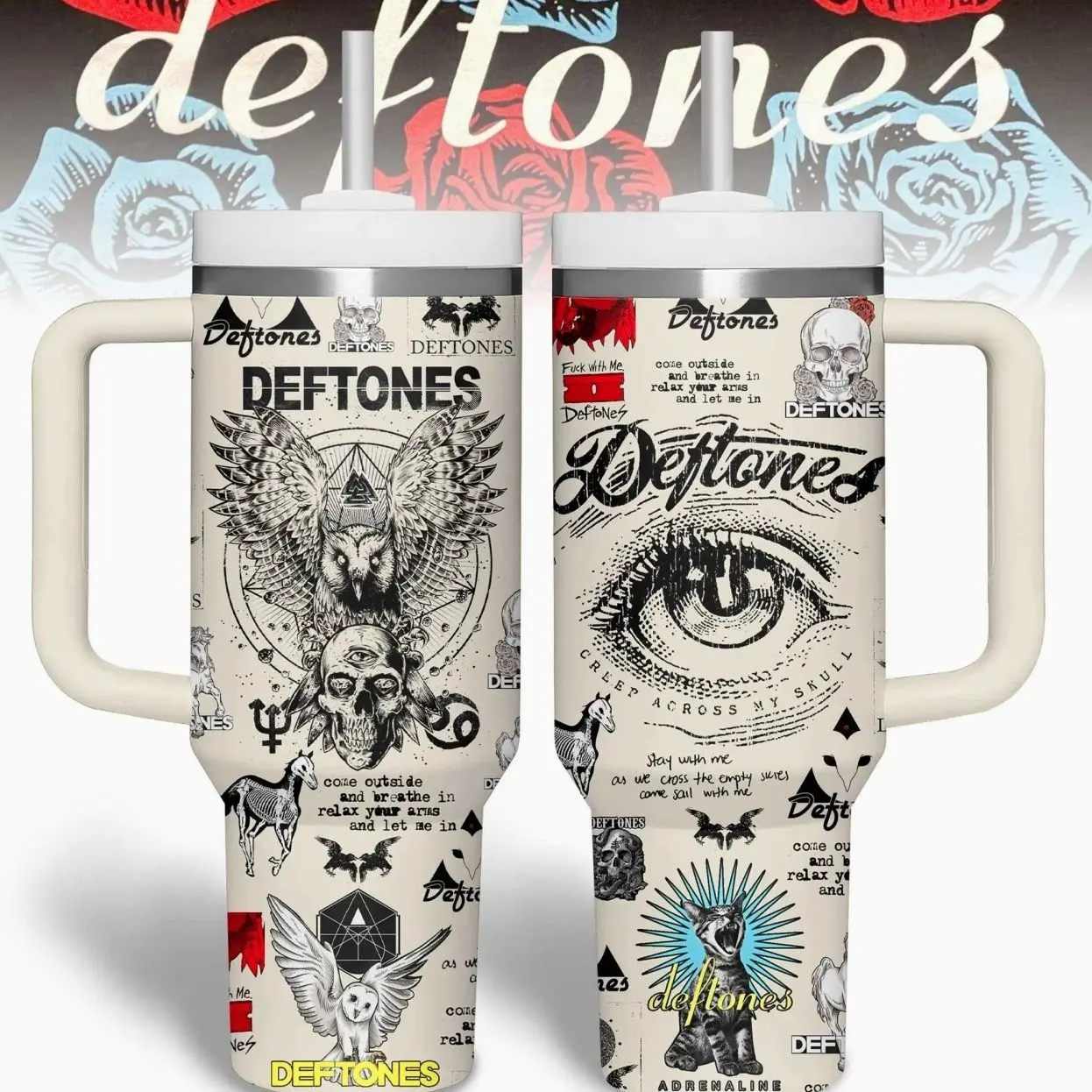 Vintage Deftones Music Custom Tumbler Cup, Metal Rock Fan Merch, 40 oz 20 oz Tumbler With Handle