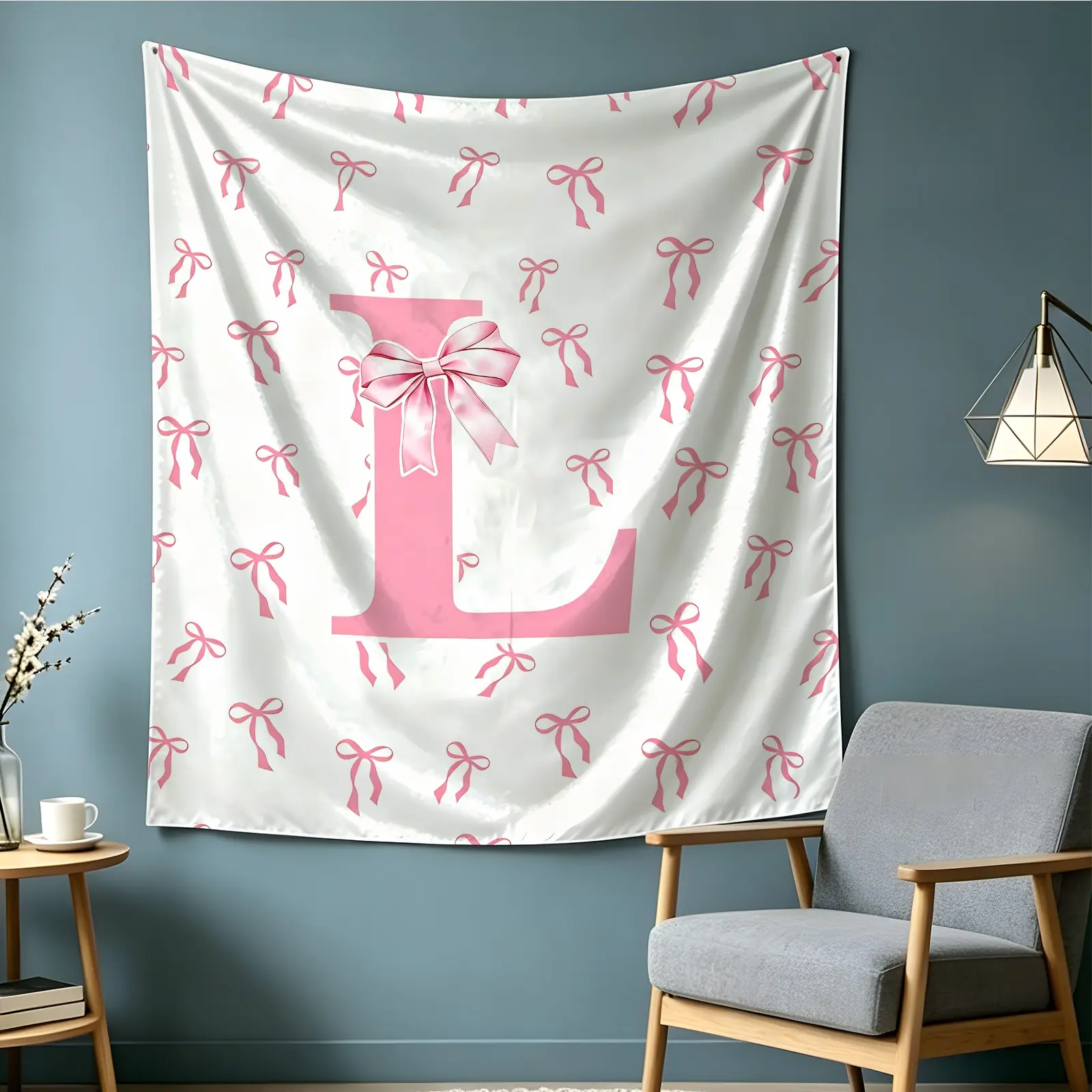 Bow Letter Printed Tapestry, Minimalist Wall Hanging, Soft Polyester Fabric, Machine Washable, Fade Resistant, Easy to Hang, Suitable for Girls' Bedroom and Living Room Background Decoration, Ideal Gift for Family and Friends