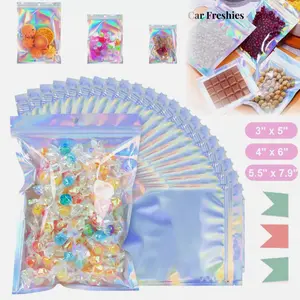 100pack Smell Proof Mylar Bags Holographic Resealable Food Lock Foil Pouches Zip-Three Sizes to Choose from Aluminium Organiser Storage Containers