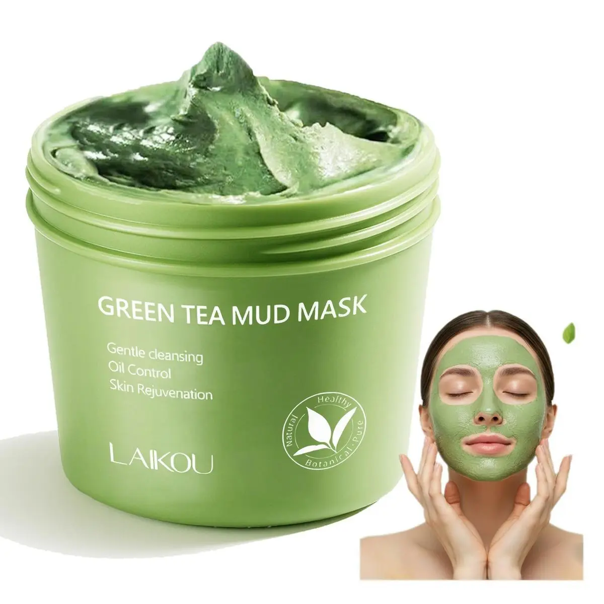 LAIKOU Green Tea Mud Mask for Face - Gentle Cleansing, Oil Control, Skin Rejuvenation, Natural Ingredients, 3 Minutes Deep Cleansing, Pores & Blackheads