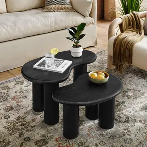 Hackney Mango Wood Nesting Coffee Table Set in Black