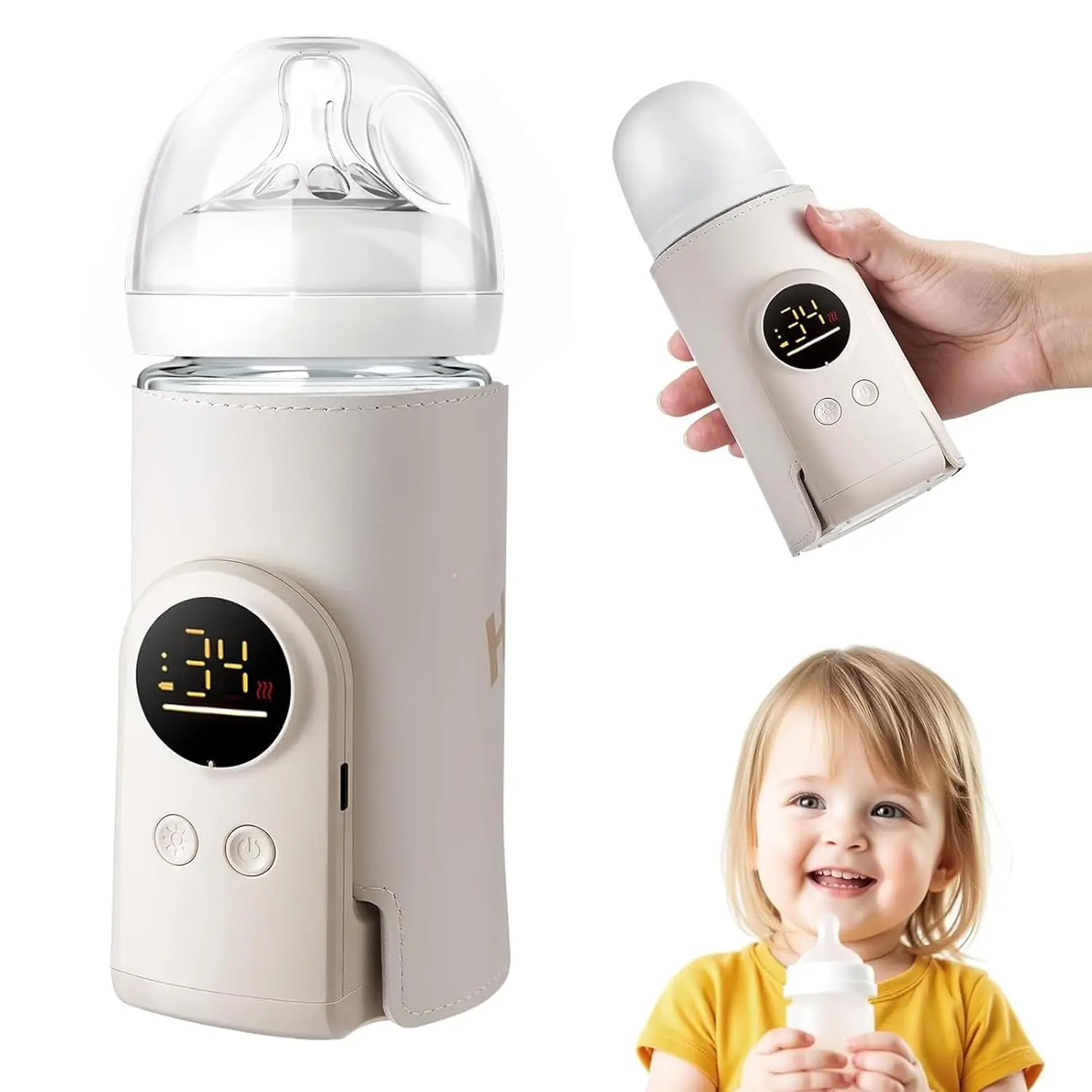 Portable Baby Bottle Warmer 18W – Fast Waterless Milk Heater for Breastmilk & Formula, USB Rechargeable Travel Bottle Warmer with Precise Temp Control – Travel & Night Feeding Essential