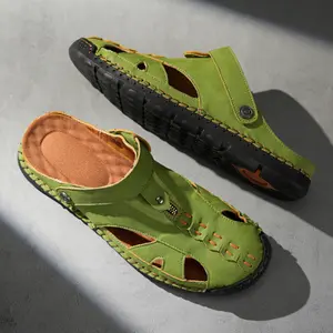 Men's Casual Closed Toe Adjustable Leather Sandals Handmade Fisherman Beach Sandals