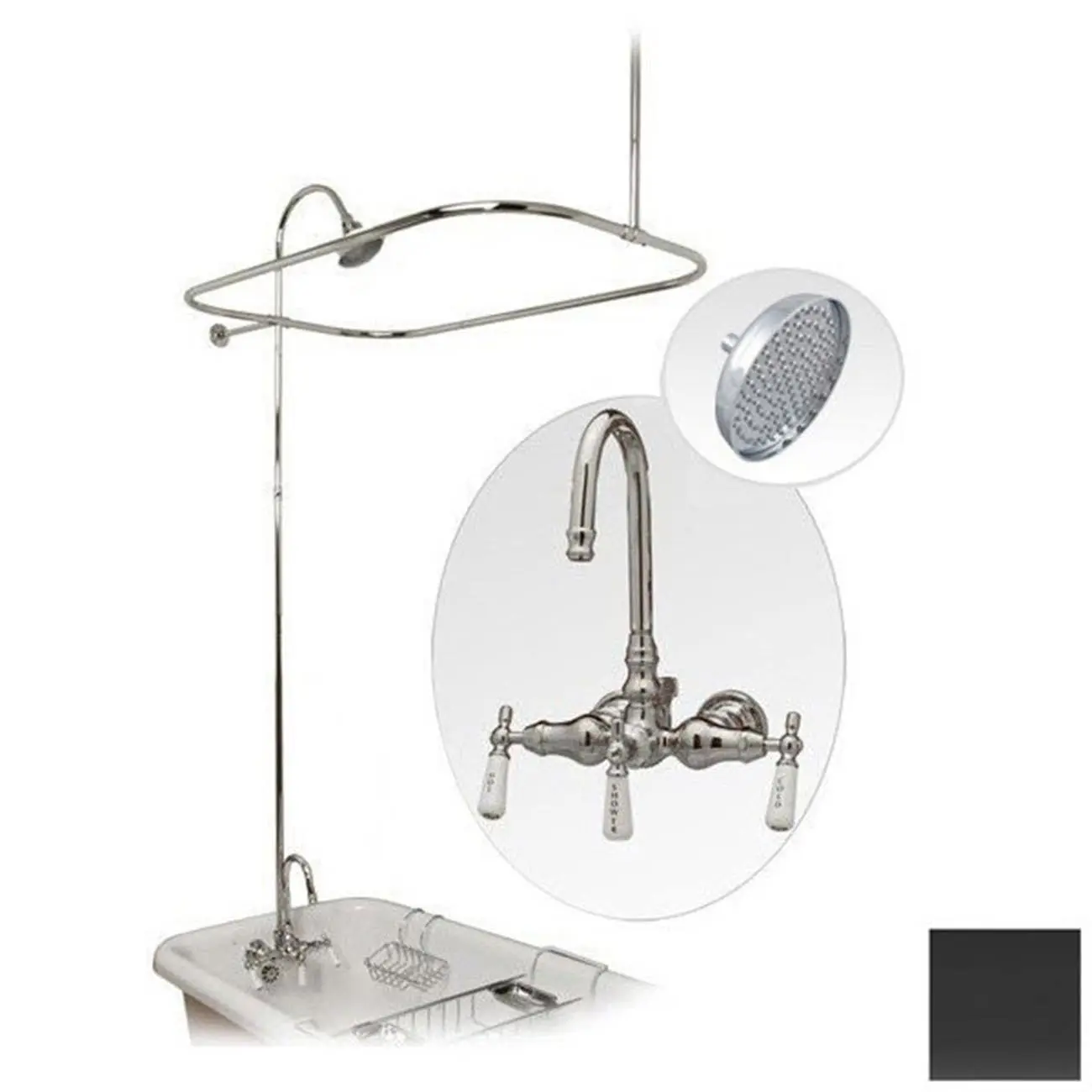 48 Inch Clawfoot Tub Shower Enclosure with Rain Shower Head in Oil Rubbed Bronze