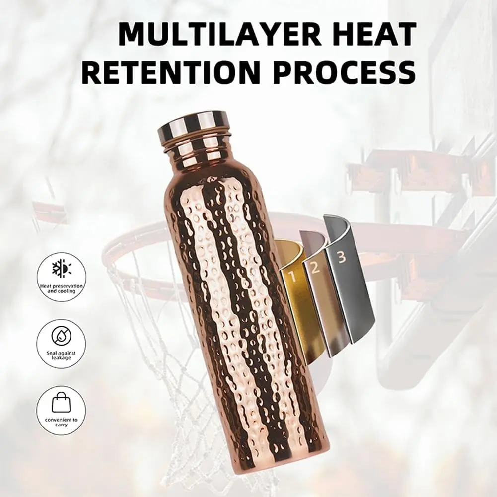 800ML High-End Copper Water Bottle, Hammered Ayurvedic Pure Copper Drinking Vessel, Promote Hydration, Reduce Sugar Intake, Ideal Birthday Gift