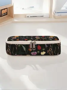 Floral Pattern Large Capacity Pencil Case, Durable Multi-Functional Storage Bag, Portable Zipper Organizer for School Office Supplies, Stationery Supplies