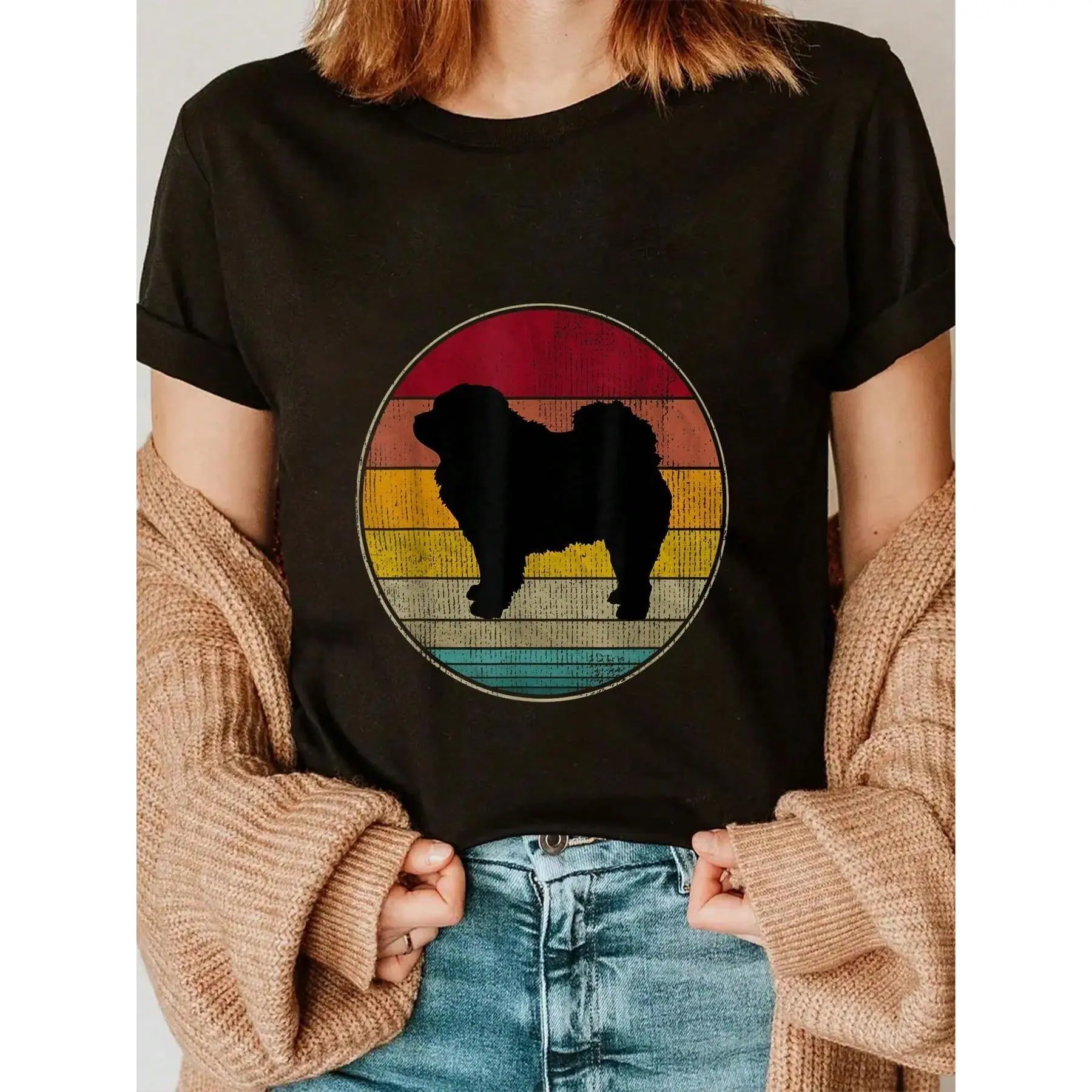 100% Cotton Chow Chow Dog Silhouette Pet Lovers Vintage Retro T-Shirt Casual Short Sleeve Shirt graphic tees men crop tops summer outfits for men summer tops T-Shirt