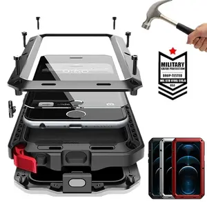 IP54 Waterproof Heavy Duty Metal Case For iPhone 16 15 Pro Max 14 Plus 13 Max With Gorilla Glass Cover Fundas