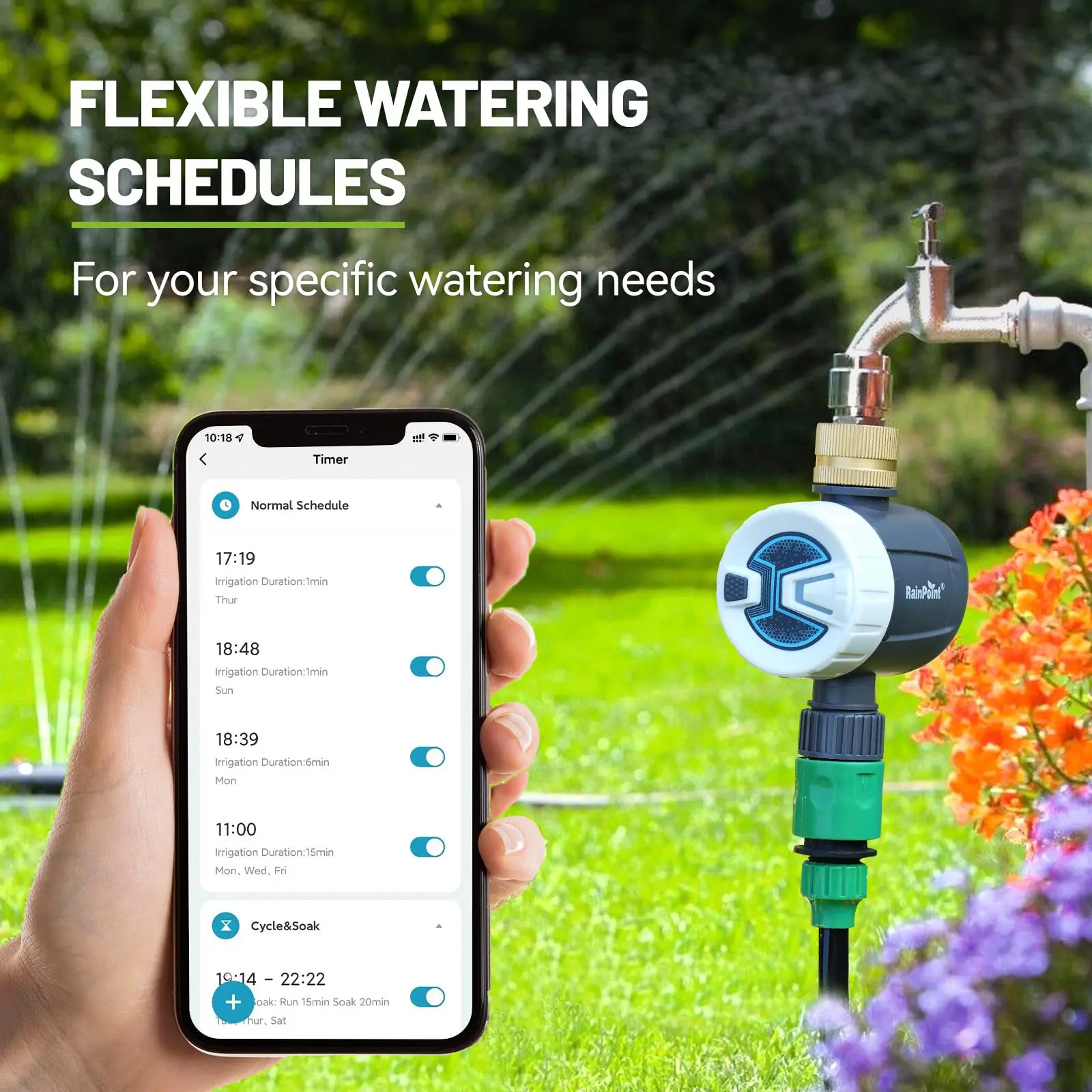 RainPoint WiFi Sprinkler Timer - 2.4Ghz WiFi Controller, Automatic Watering System, APP Remote & Bluetooth Control, Normal Cycle, Expandable Irrigation Device, Outdoor Garden Accessories for Garden Hose, Lawn