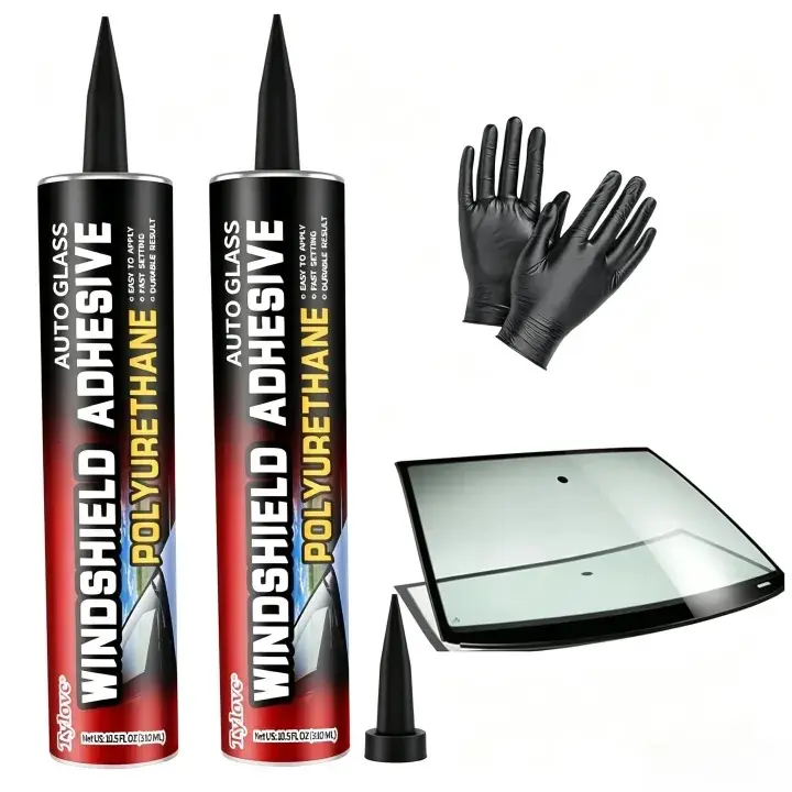 Automotive Windshield Urethane Adhesive Kit - 2-Pack 10.5Oz Black, Quick-Curing, Weather-Resistant, Professional-Strength Auto Glass Glue for Vertical & Overhead Uses, Includes Gloves, Multi-Purpose Car Sealant