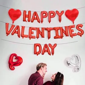 Heart Foil Balloon Set, Happy Valentine's Day Letter Balloons, Atmosphere Decoration Supplies, DIY Valentine's Day Balloon Decorations, Heart Shaped Balloons