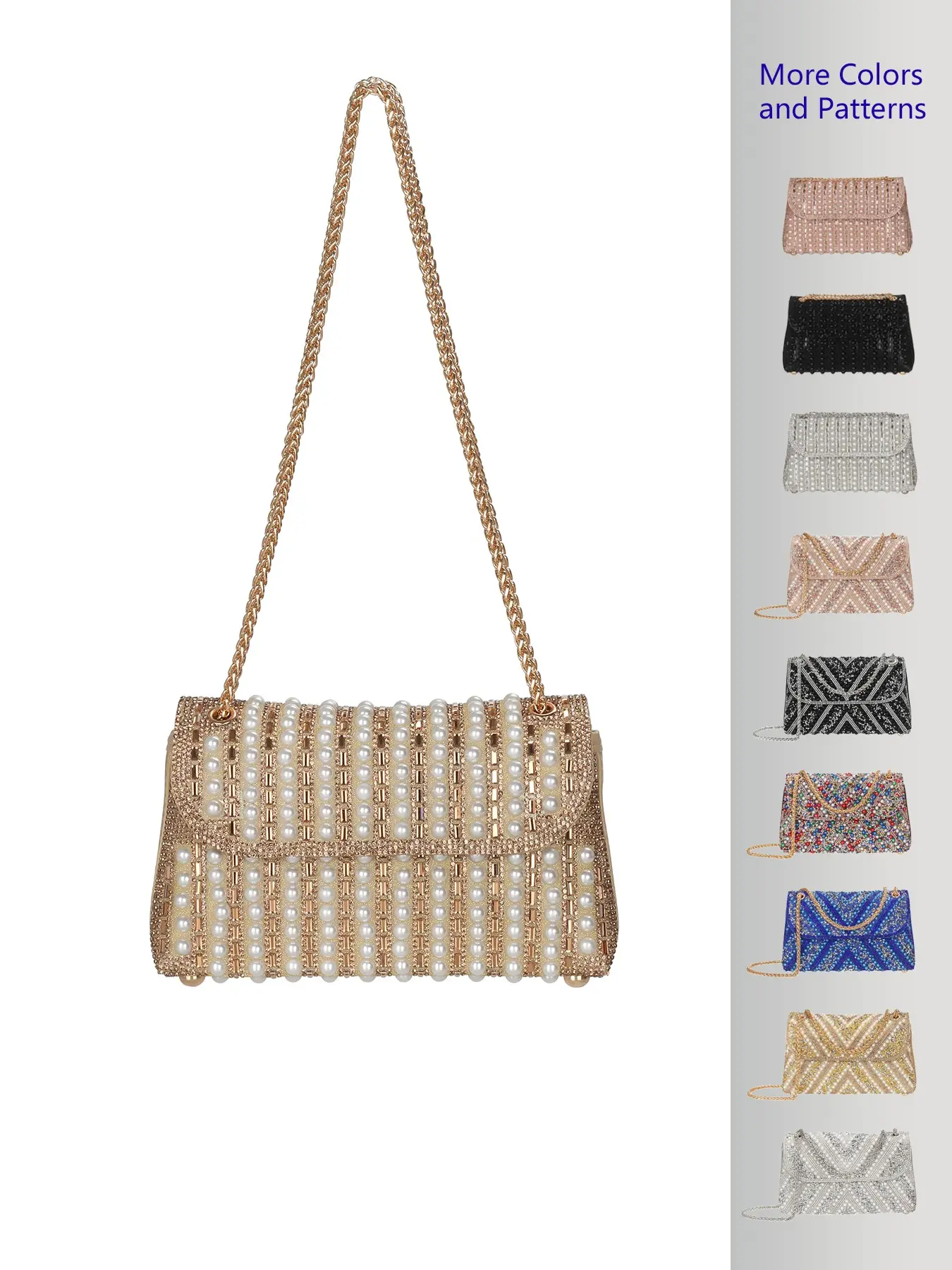 Women's Vintage Style Pearl Rhinestone Clutch Bag, Evening Bag, Metal Chain Shoulder Bag, Multi-Color, Perfect for Weddings, Parties, All Seasons, Elegant Clutch, Chic Chain Crossbody