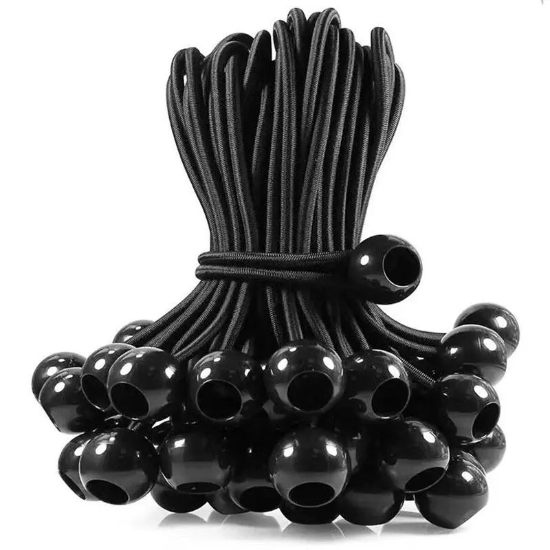 60 Rubber Bungee Cords Bulk Pack with Plastic Balls - Durable Black Washing Line & Bungee Cord Accessories for Luggage Strapping, Outdoor Home Use, Tent Tying