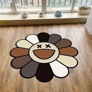 Colorful Sunflower Smiley Rug, Soft Non-Slip Absorbent Carpet, Creative Bedroom Living Room Decor, Bathroom Mat, Universal Setting