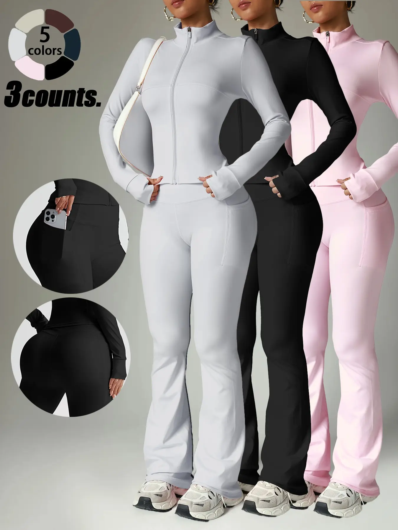 Women's Sportswear Set, Long Sleeve Top and Leggings, Ideal for Fitness Training, Comfortable Daily Wear, Perfect for Active Lifestyle, Fitness Sets