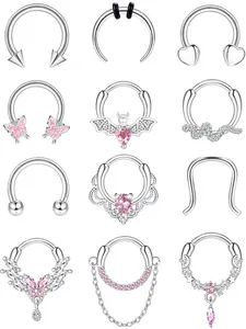 16G Septum Piercing Jewellery 10mm Horseshoe Thin Nose Ring Hypoallergenic Surgical Steel Snake Butterfly Silver Smiley Conch Helix Piercing Tragus Hoop Lip Ring Daith Earrings Body Piercing Jewelry