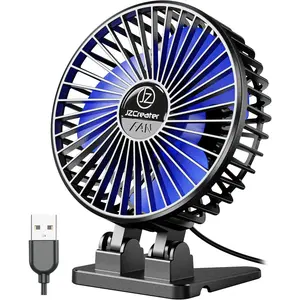 USB Desk Fan, Portable Fan Mini, 3 Speeds Desktop Table Cooling, Plug in Power, Rotation Strong Wind, Quiet Personal Small Fan for Home Desktop Office Travel Bedroom, Black Blue