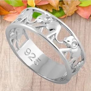 925 Sterling Silver Elephant Walk Open Hollow Ring