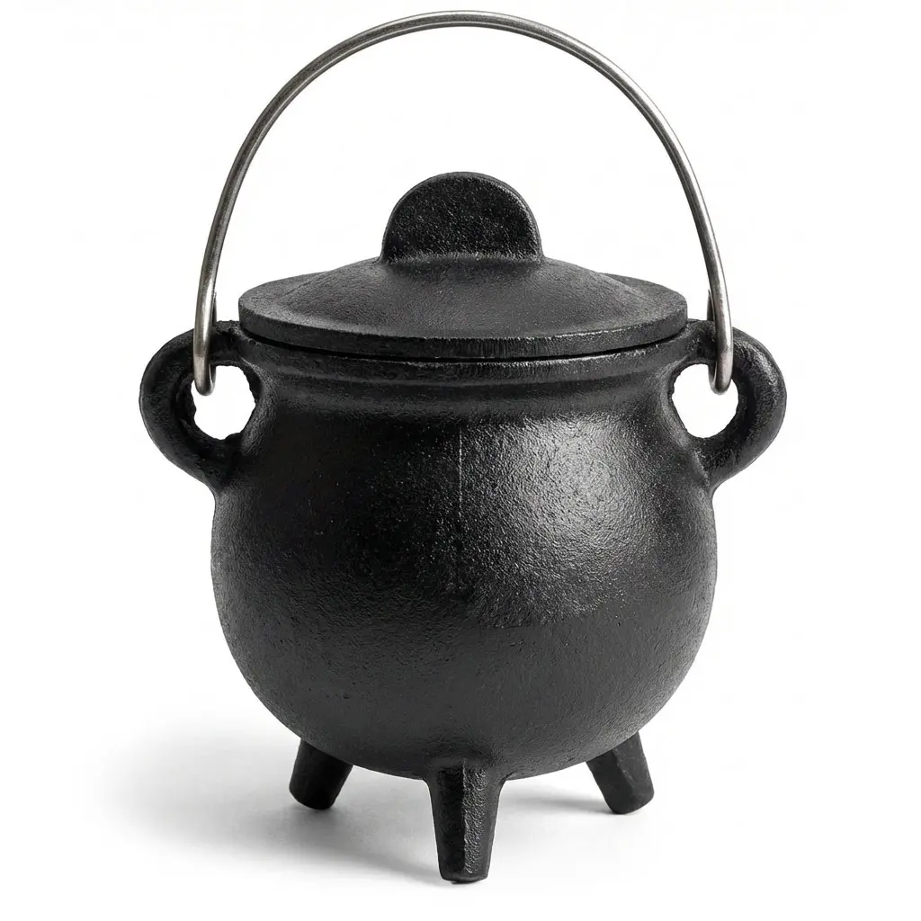 Plain Cast Iron Cauldron with Lid — 3” Ritual Burning Vessel