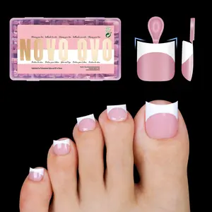 NOVO OVO White French Tip Toe Nail Tips for Medium & Short Nail Beds with Moon Curve, BERRY PINK Sharp Square,Thick Toenail Extension, Soft Gel False Nail Kit,Full Cover Acrylic,DIY x15 Sizes 240 pcs【NO GLUE & TOP COAT INCLUDED】