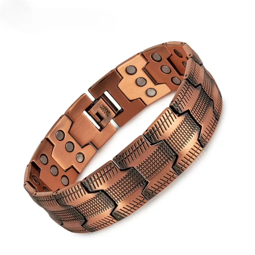 Men's 99.99% Pure Copper Wearable Bracelet with 3500 Gauss Neodymium Triple-Strength Magnets, Adjustable Pulse Therapy Design, Durable Fitness Tracker for Physical Well-Being, Long-Lasting Jewelry Gift