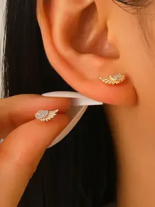 Fashion Unique Feather Wing Zircon Mini Earrings, Simple Personalized Women Party Daily Stainless Steel Studs, Micro Set Zircon，Match Day Style，suitable for  Valentine's Day , music festivals, Graduation Activity, Fashionable Earrings
