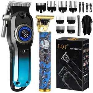 LQT Gradient Blue Hair Clippers Set for Men, Cordless Barber Clippers with Graffiti Detail Trimmer, 2 in 1 Rechargeable Hair Clipper Kit, Beard Trimming and Men’s Grooming Kit for Home Use, Professional Hair Clippers for Hair Cutting