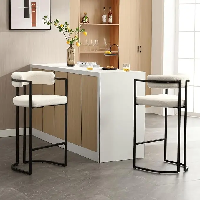 CHAIRUS  26 Inches Velvet Modern Bar Stools Set of 2 Faux Fur Upholstered Bar Chairs with Metal Base Footrest, Kitchen Counter Chairs for Home Bar/Pub/Dining Room/Kitchen Island,,dorm essentials,home decor