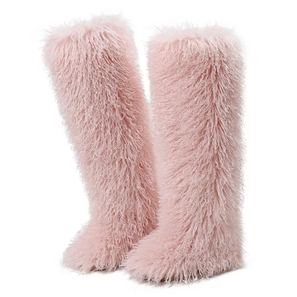 EROCALLI Women's Full Fuzz Over-The-Knee Boots, Plush Faux Fur Slip-On Shoes, Round Toe, Cozy Warm Winter Footwear, Casual Trendy Statement Shoes