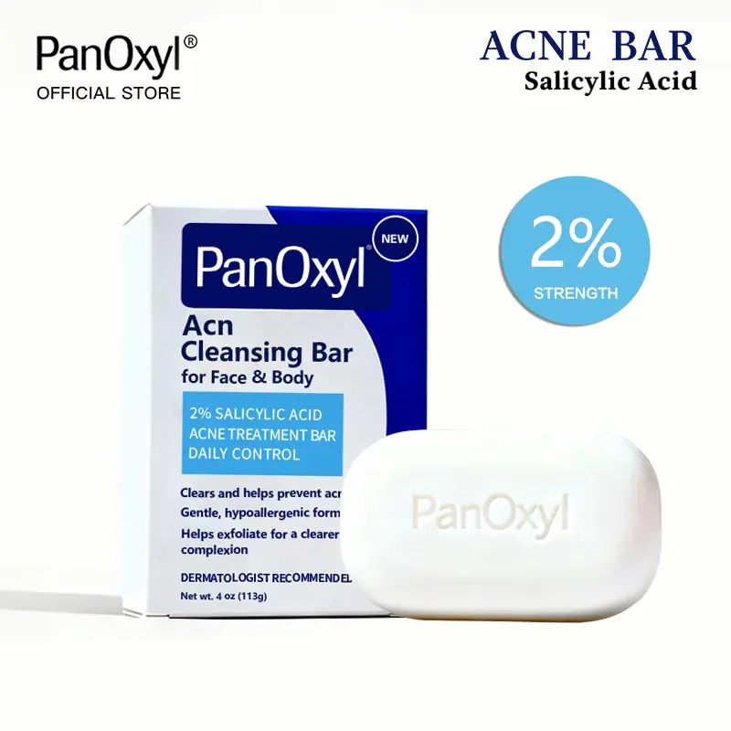 [PanOxyl official] PanOxyl 2% Salicylic Acid Acne Cleansing Bar, 4 oz (113g) – Deep Cleansing for Acne, Blackheads & Pores, Oil Control, Gentle Formula