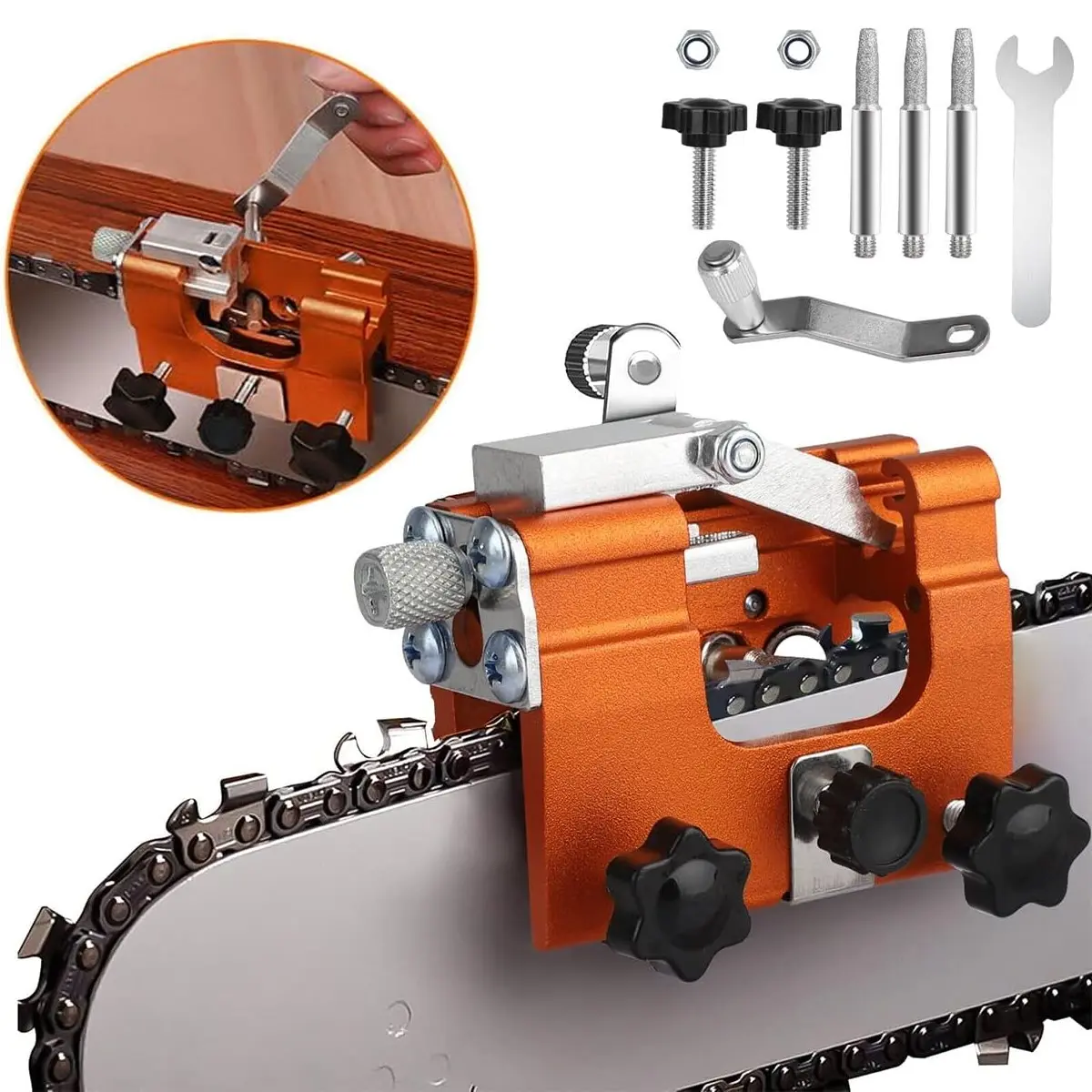 Chainsaw Sharpener, Chain Sharpener, Portable Lightweight Compact Hand Crank Chainsaw Chain Sharpener Set, Portable Household Hardware Tool, for Chain Sharpening
