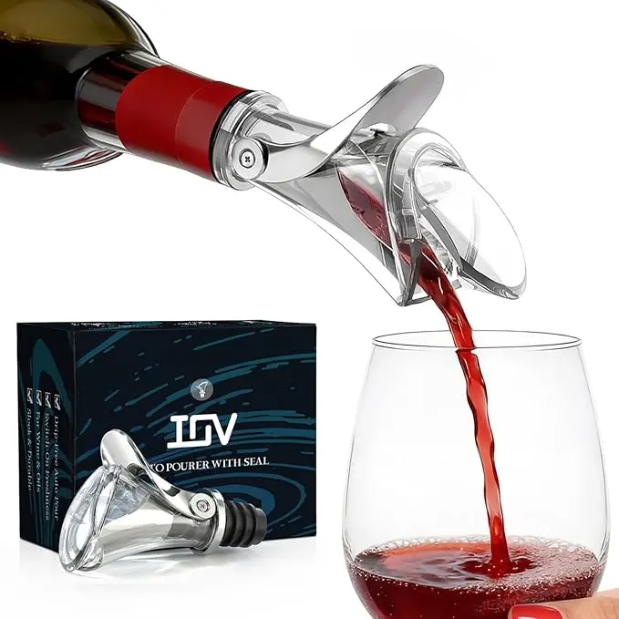 IOV Wine Bottle Pourer, Upgraded Sealing Wine Stopper with Dust Caps, Auto Flip Pourer Spout for Liquor, Olive Oil, Vinegar and Syrup, No-Drip Wine Accessories Gift for Wine Lovers  #Summervibes