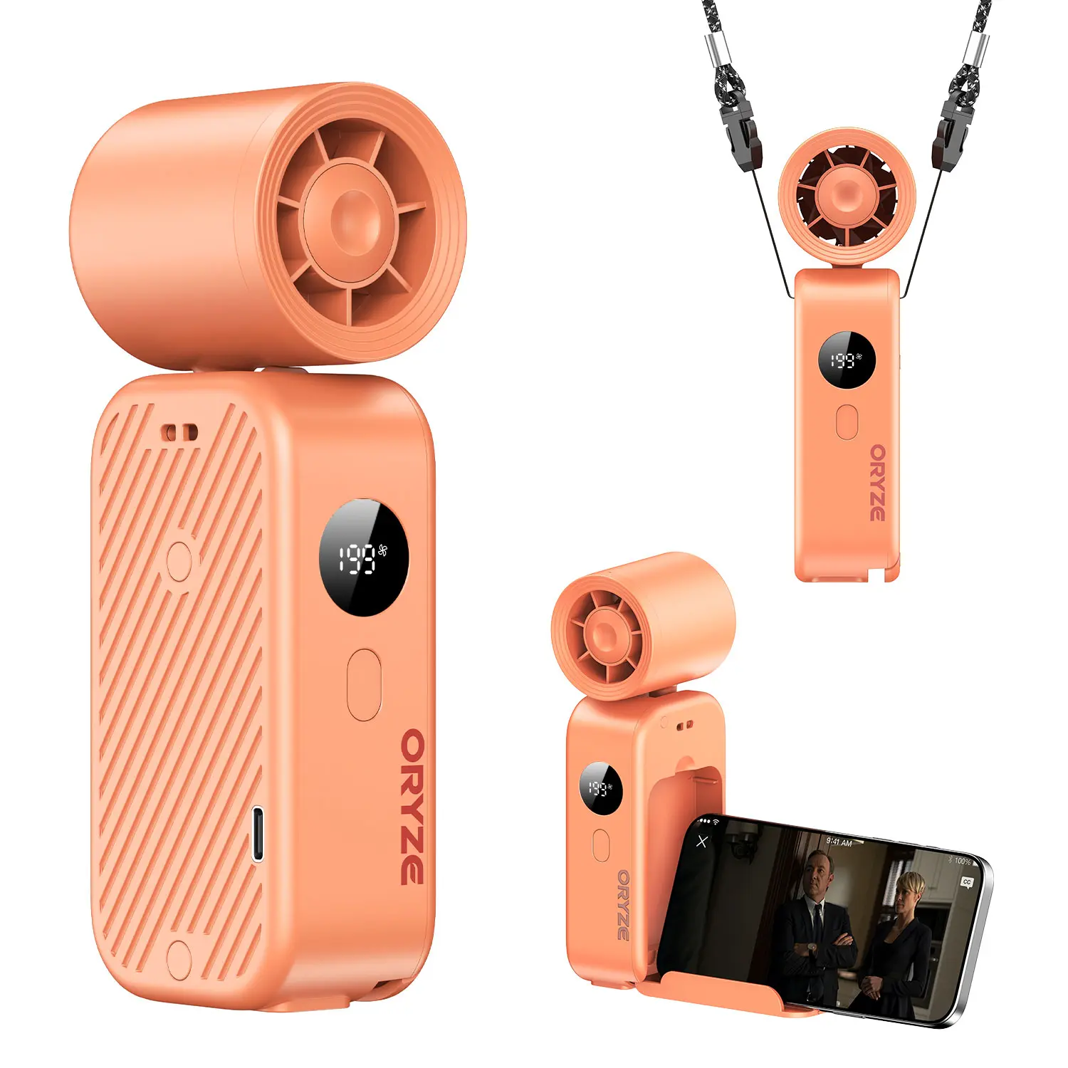 Mini Handheld Turbo Fan: Phone Stand, Neck Strap, Waist Clip, Rotatable, Foldable & Handheld. 5000mAh Long Battery Life. For Commuting, Cycling, Hiking & Outdoor Activities  Summer Essential. tiktokshopsummersale