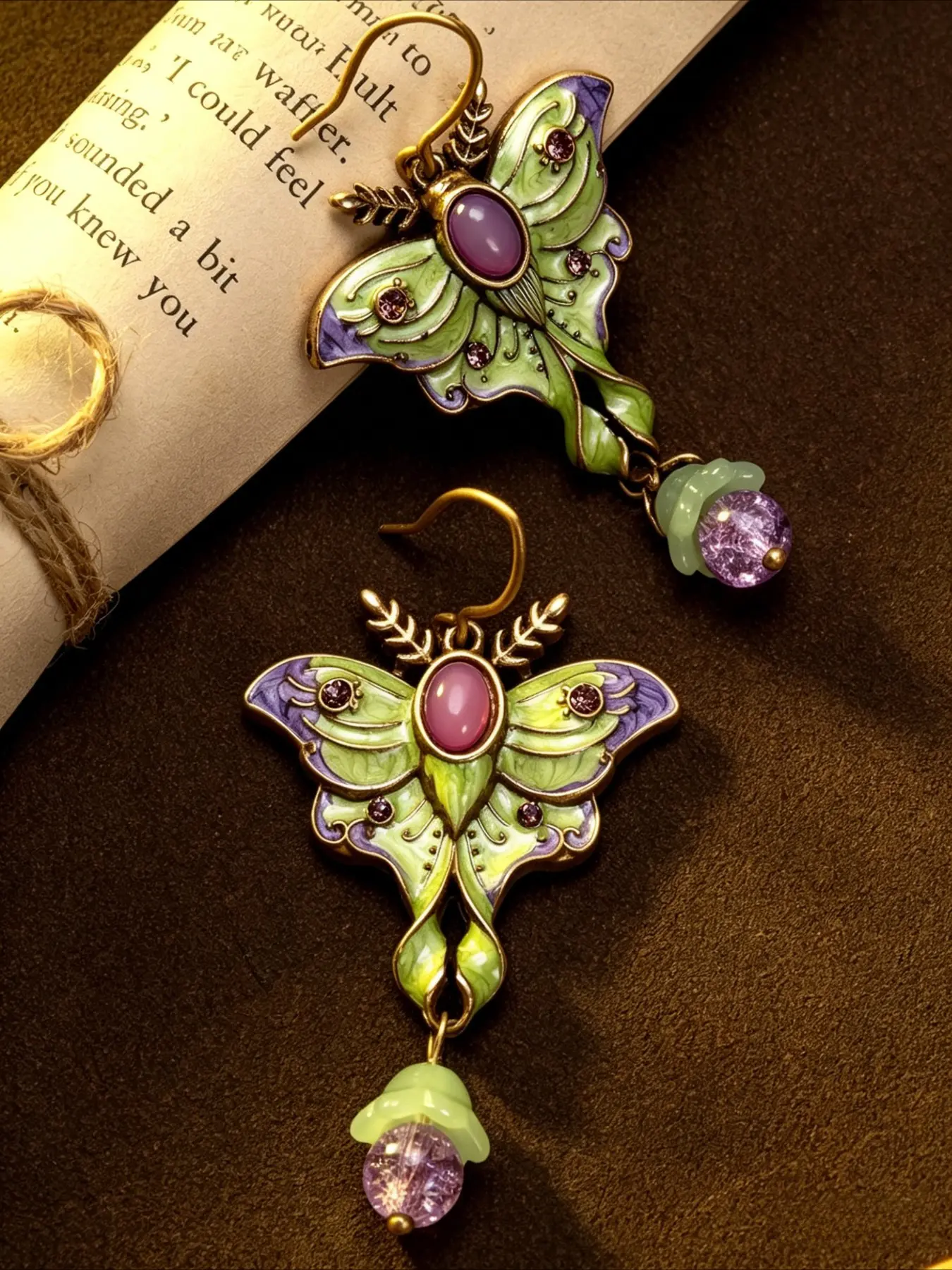 Vintage Courtly Style Forest Butterfly Fairy Enamel Artificial Crystal Earrings, Fashion Dangle Earrings, Dangly Earrings, Elegant Women's Party Vacation Design Jewelry Gift, Dangling Earrings