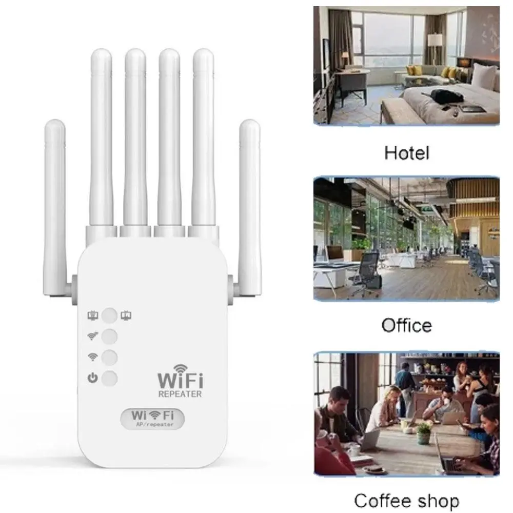 WiFi Repeater 1200Mbps Dual-Band, Plug-in Signal Booster for US Homes with 6 Antennas, Long-Range 2.4G Coverage & Stable 24/7 Operation, US Plug (120V), 5G, High-Speed 5G