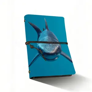 A6 Composition Notebook, 80 Sheets Thick Cream Paper, Smooth Writing, Metal Leaf Decor, Shark Design Cover, Ideal for Notes and Sketches