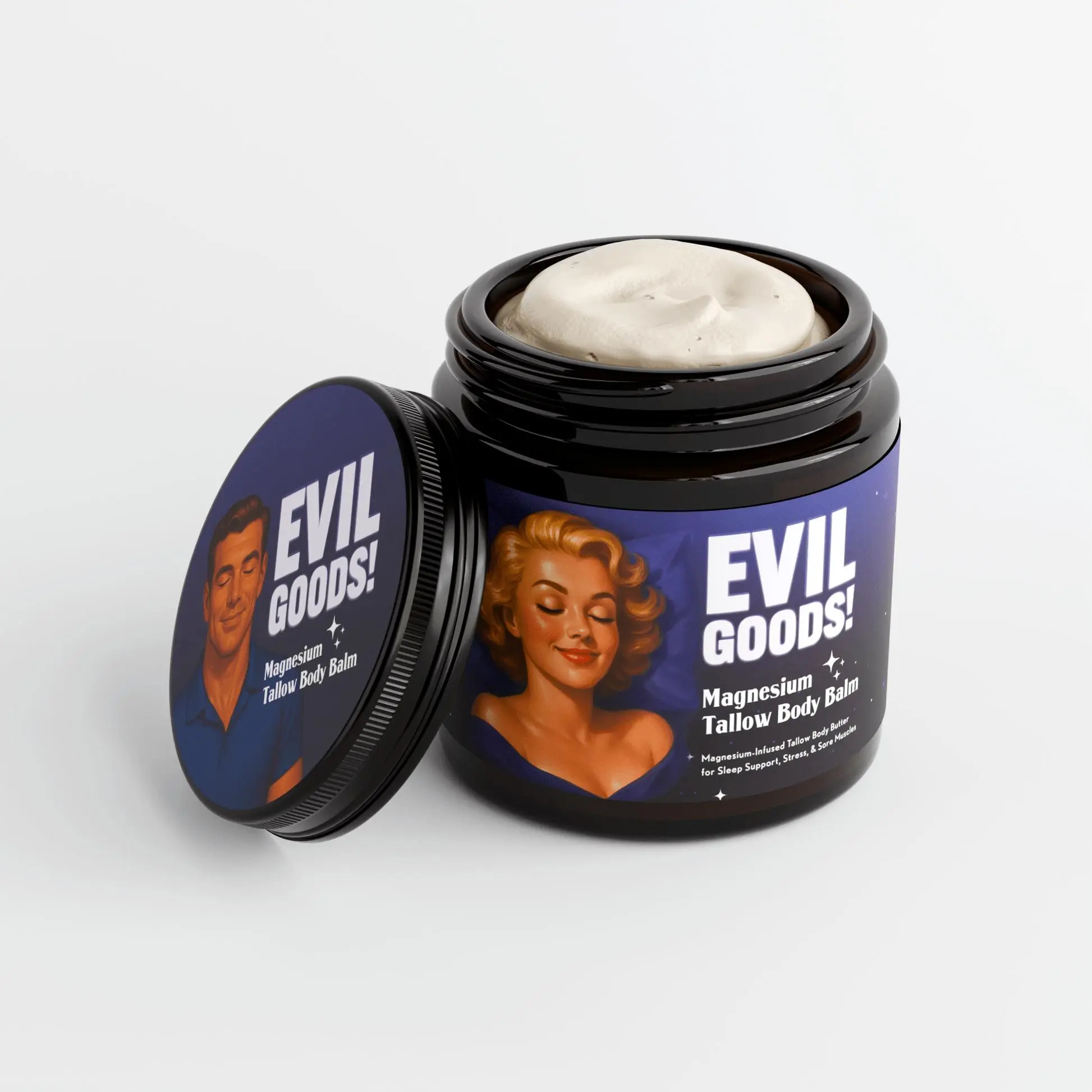 EVIL GOODS Magnesium Tallow Balm 4oz - Fast Nerve Pain Relief, Eases Burning & Tingling, Relieves Muscle Cramps & Tension, Improves Sleep, Soothing Coconut & Calendula Blend Moisturizers Shea