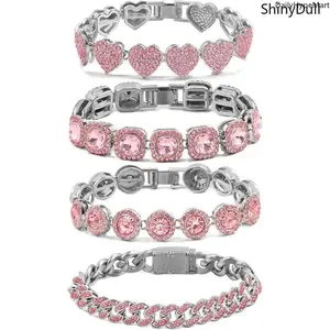 Women's 4PCS Layered Gold-Silver Tennis Cuban Bracelet Set - Rhinestone Decorated, Stackable Tennis Chain Jewelry for Women, Tennis Chain Bracelet, Rhinestone Bracelet