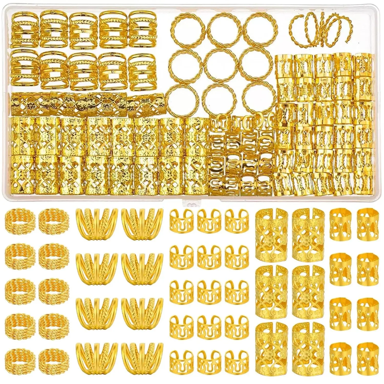 110 PCS Gold Hair Jewelry for Braids, Dreadlocks & Locs – Braid Rings, Hair Cuffs, Metal Hair Clips, Braiding Accessories for Women & Girls, Halloween Hair Accessories