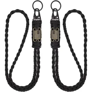 2 count Heavy Duty Braided Paracord Lanyard Keychains with  Flag for ID Card, Outdoor Activities