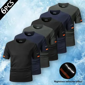 6‑Pack Men’s Quick‑Dry Reflective Sport Short‑Sleeve T‑Shirts, Breathable Mesh Athletic Crew‑Neck Tees, High‑Visibility Night‑Safe Summer Workout Casual Tops