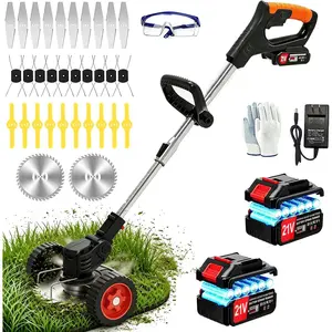 Cordless Electric Weed Wacker Eater, Stringless Trimmer   3 in 1 Lightweight Grass Trimmer/Brush /Edge, 4 Types , No String Weed Trimmer with Wheels for Lawn Yard Garden