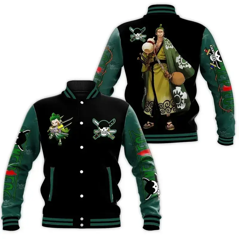 Rornoa Zoro Black Baseball Jacket, Baseball Varsity Jacket, Sporty Streetwear Look, Everyday Casual Jacket