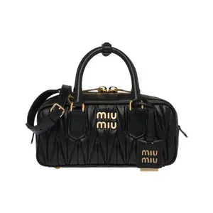 Women's MIU MIU Matelassé Lambskin Handbag, Metal Logo, Zipper Closure, Soft Crossbody Shoulder Bag for Purchase in Black